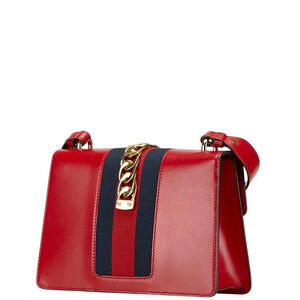 Gucci Leather Navy Bag Red Blue Shoulder Sylvie